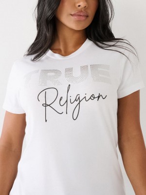 True Religion Studded Logo T-Shirts Damen Weiß | 41583EOWU