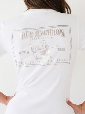 True Religion Studded Logo T-Shirts Damen Weiß | 32769HWGI