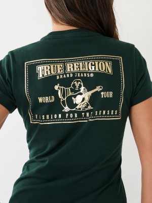 True Religion Studded Logo T-Shirts Damen Dunkelgrün | 83602LHUO