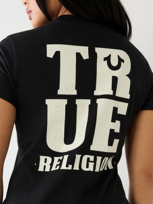 True Religion True Logo T-Shirts Damen Schwarz | 60914AQTP