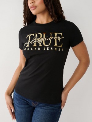 True Religion True Logo T-Shirts Damen Schwarz | 74382AVUT