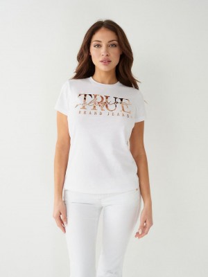 True Religion True Logo T-Shirts Damen Weiß | 60971BSTO