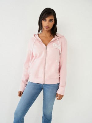 True Religion True Relaxed Zip Hoodie Damen Rosa | 13685TQRZ