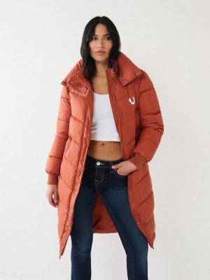 True Religion True Religion Logo Longline Puffer Oberteile Damen Orange | 63709VZSE