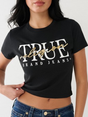 True Religion True Rlgn Crew T-Shirts Damen Schwarz | 43596ZLSP