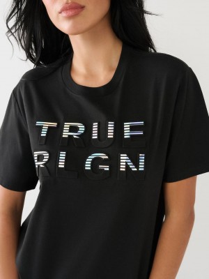 True Religion True Rlgn Logo Boyfriend T-Shirts Damen Schwarz | 35429XANO