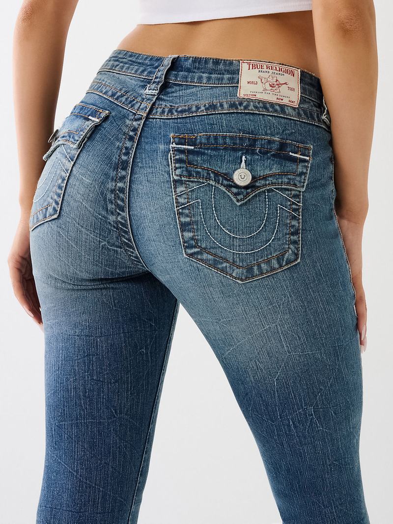 True Religion Jennie Mid Rise Flap Super Skinny Jeans Damen Blau | 63427XSDI