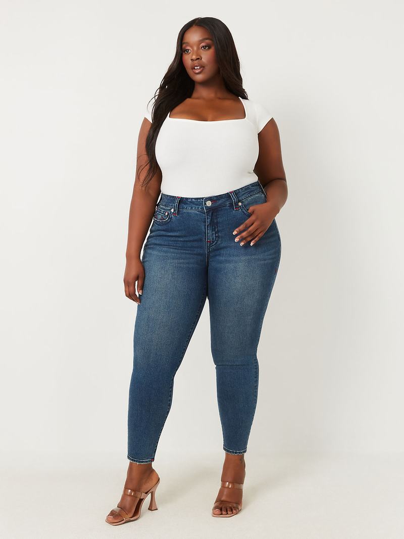 True Religion Plus Jennie Mid Rise Super Skinny Jeans Damen Dunkelblau | 31570IRTE