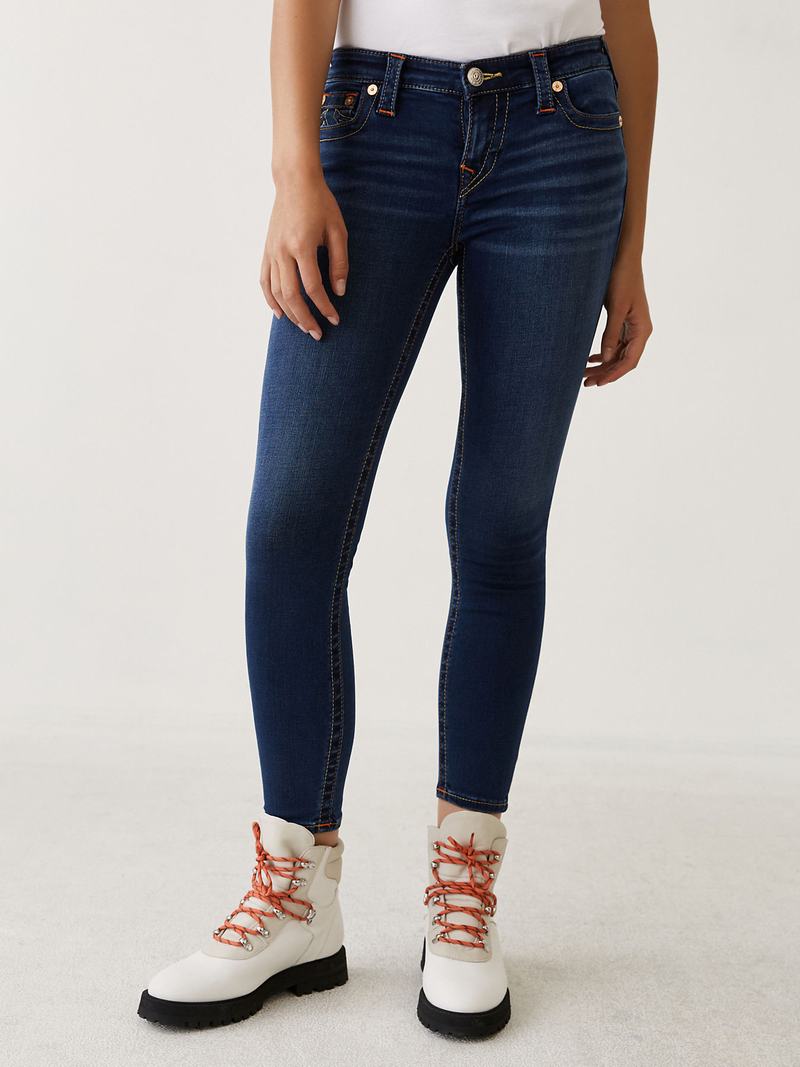 True Religion Halle Mid Rise Super 27" Skinny Jeans Damen Navy | 28504RYMI