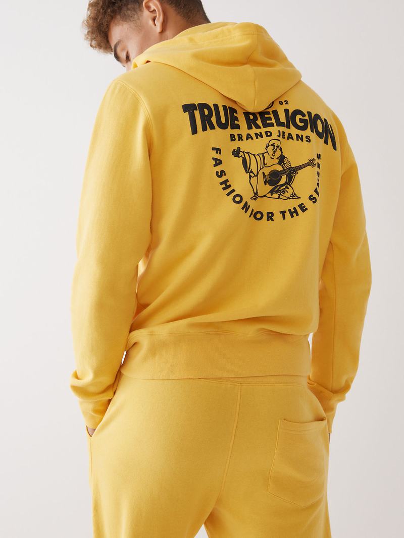 True Religion Buddha Logo Zip Hoodie Herren Gold | 72350YWCS