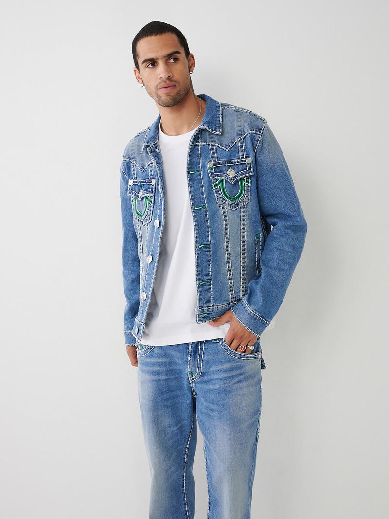 True Religion Jimmy Double Raised Hs Super T Denim Jeansjacke Herren Waschen | 28379KHZE