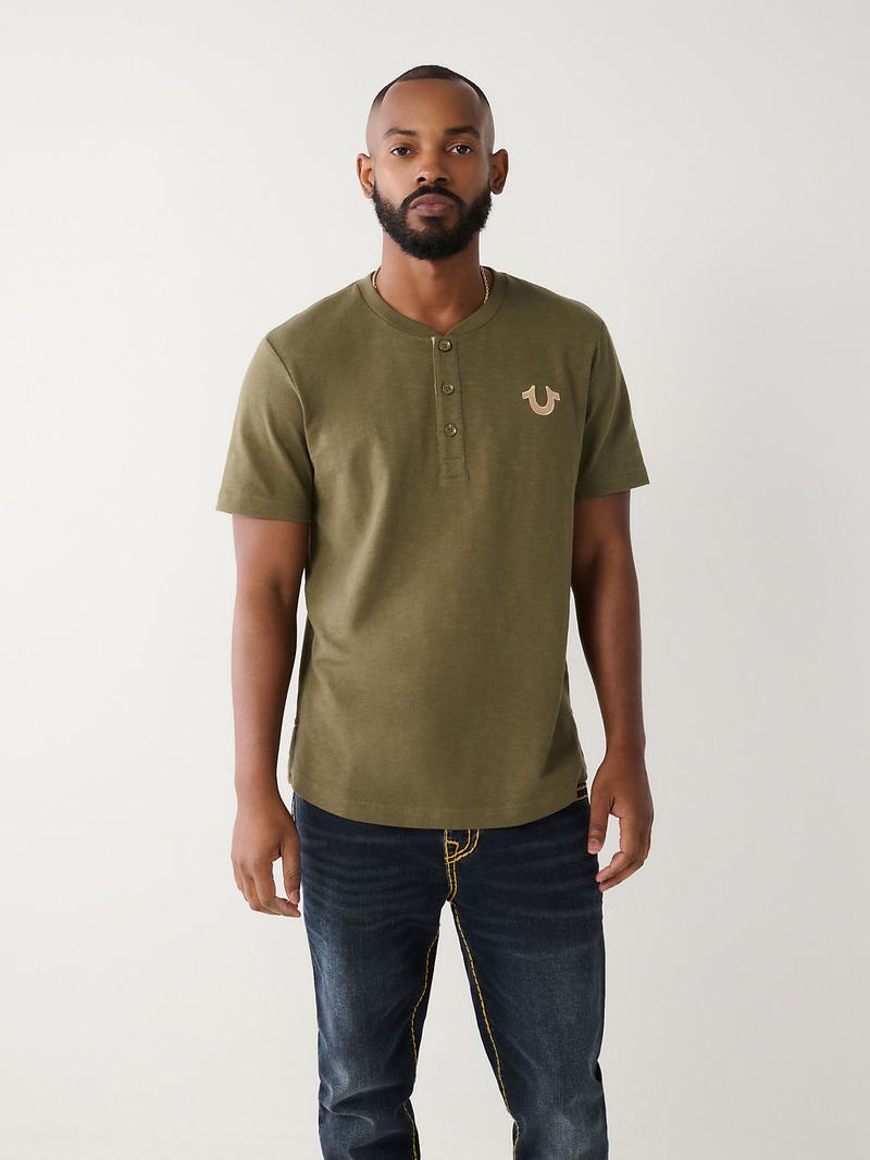 True Religion Henley T-Shirts Herren Grün | 36510SCQK