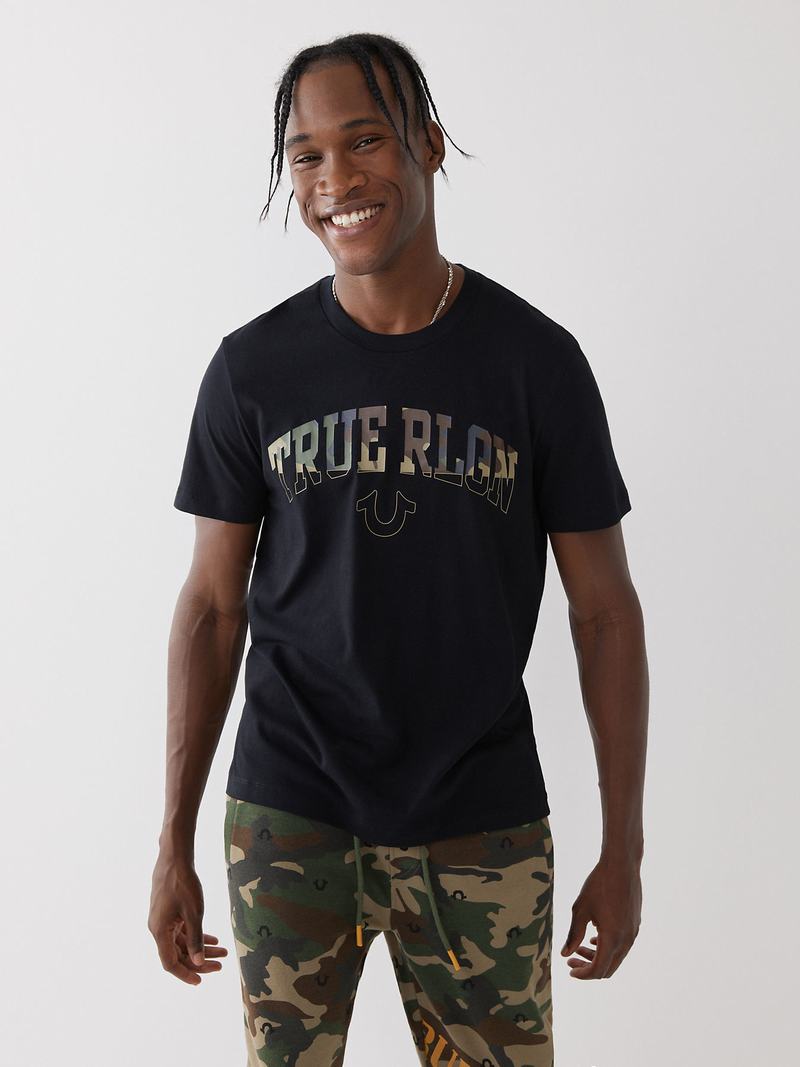 True Religion True Logo T-Shirts Herren Schwarz | 71589OLMJ