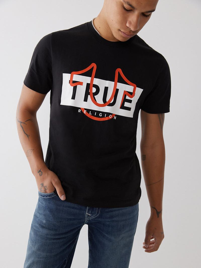 True Religion True Logo T-Shirts Herren Schwarz | 96758JUNR