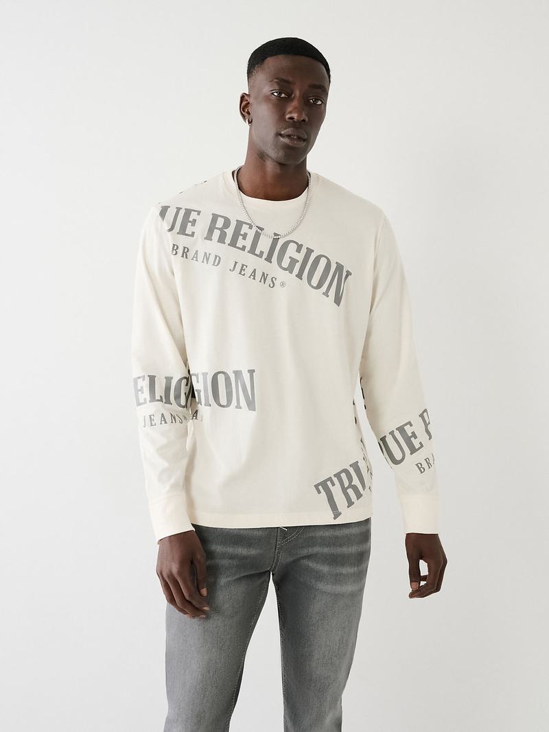 True Religion Long Sleeve Logo Relaxed T-Shirts Herren Weiß | 13468MIDY