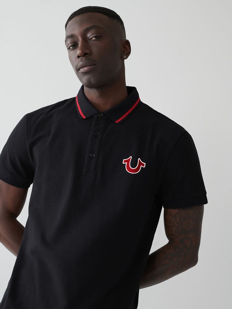 True Religion Logo Polo Hemd Herren Schwarz | 36258SZBK