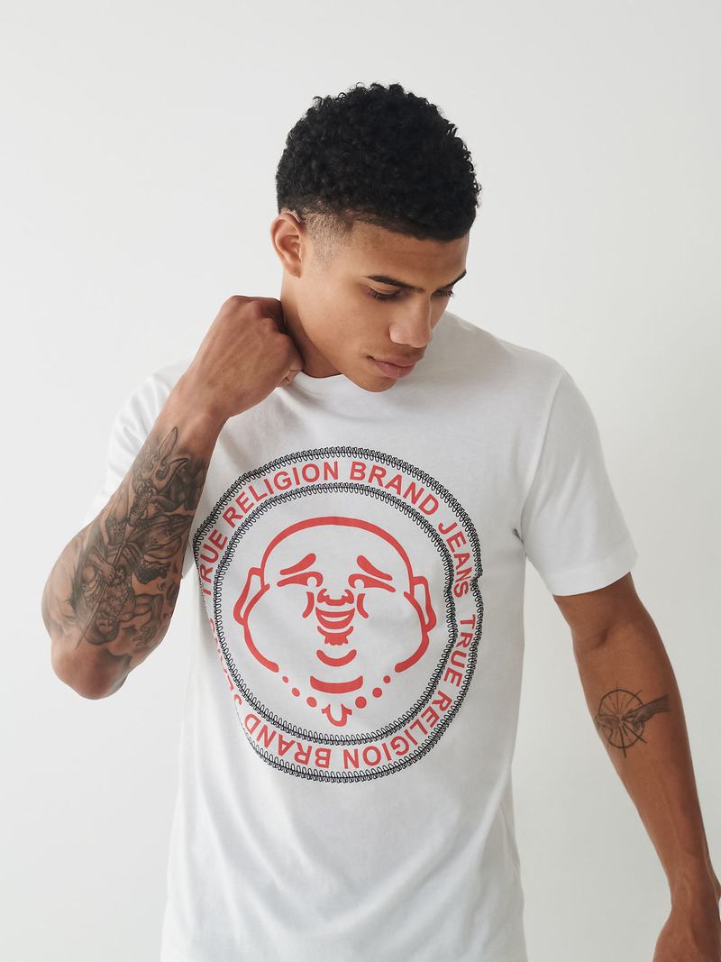 True Religion Buddha Logo T-Shirts Herren Weiß | 62758XREY