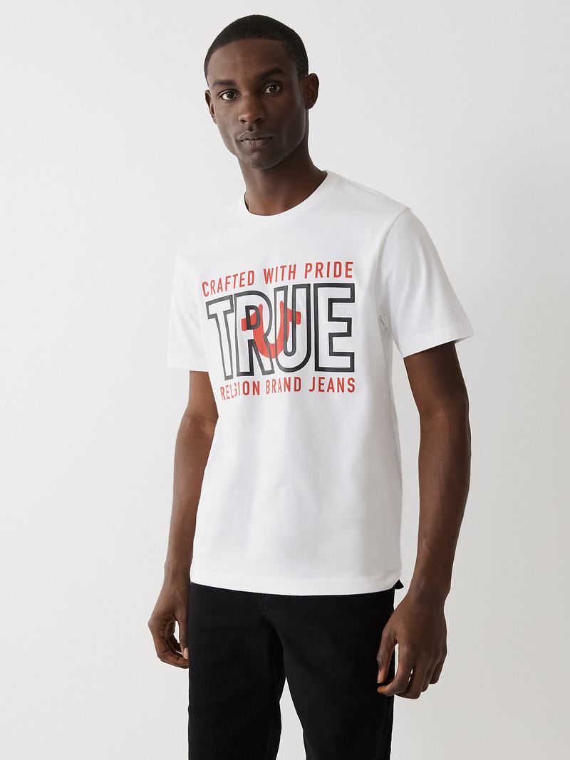 True Religion True Logo T-Shirts Herren Weiß | 45168XOFI