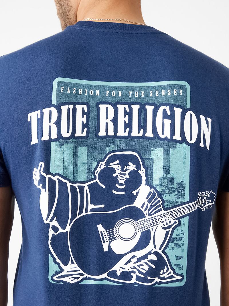 True Religion City Buddha Logo Crew T-Shirts Herren Navy Blau | 84265MDPW