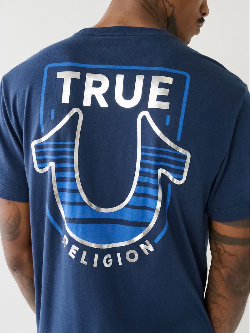 True Religion Horseshoe Logo Crew Neck T-Shirts Herren Navy Blau | 27395HYSW
