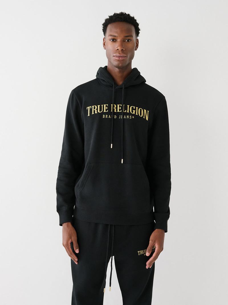 True Religion True Logo Hoodie Herren Schwarz | 74192RXDJ