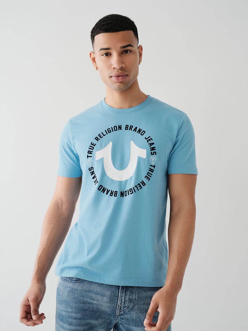 True Religion Horseshoe Logo T-Shirts Herren Blau | 94852QOKB