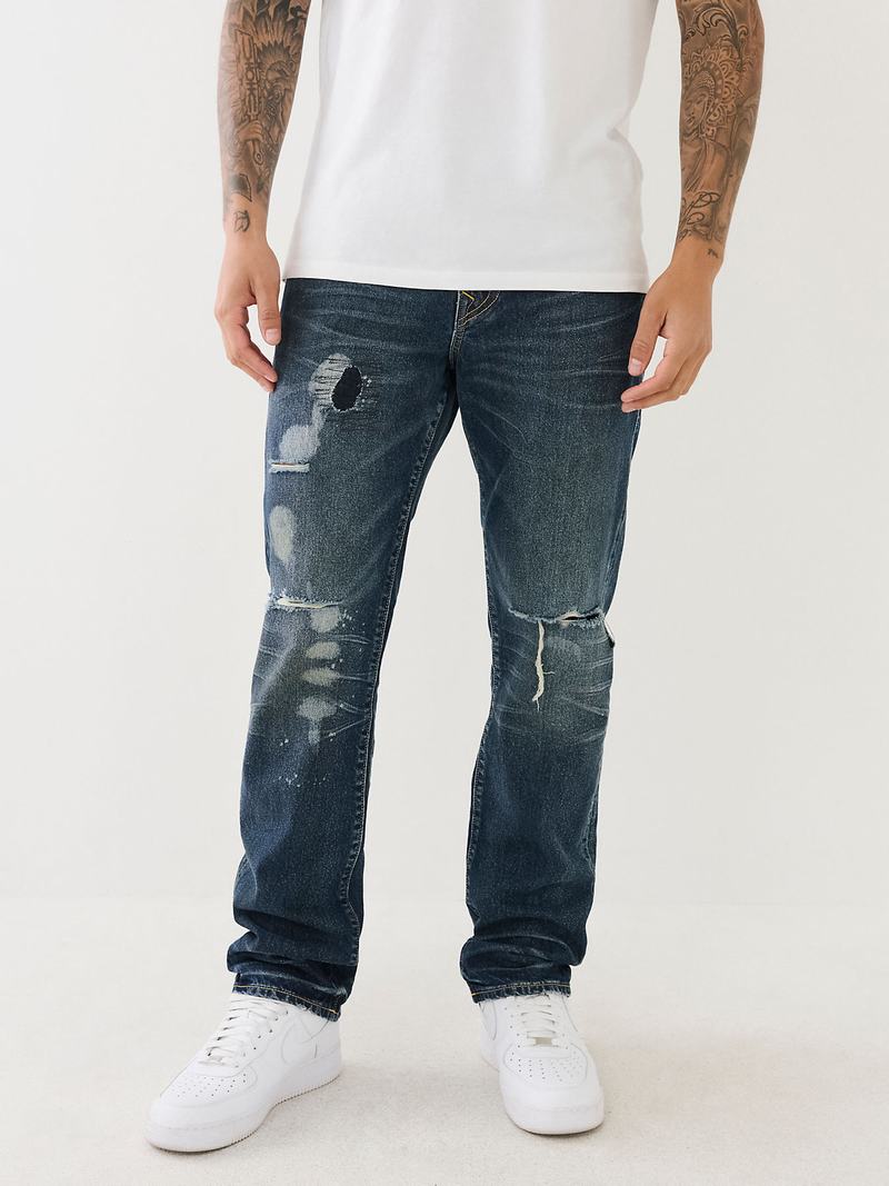 True Religion Ricky Distressed Flap Straight Jeans Herren Dunkelwaschen | 25910NPWI