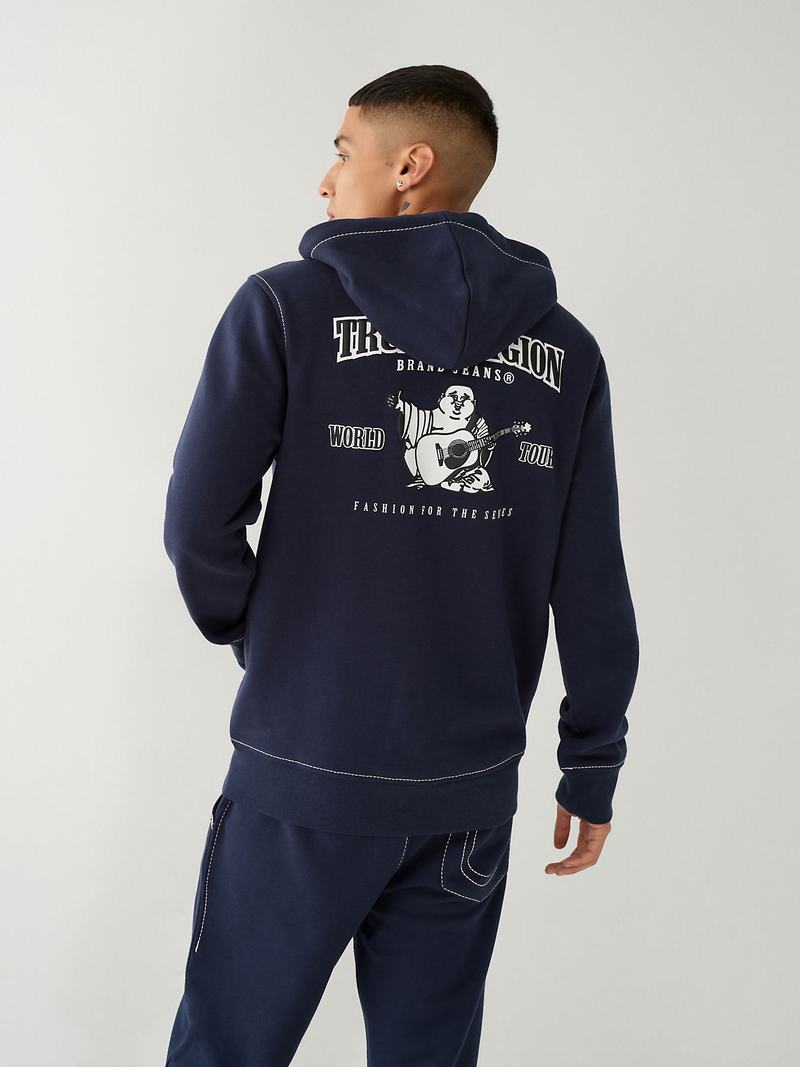 True Religion Heritage Big T Zip Hoodie Herren Navy Blau | 21536HQNP