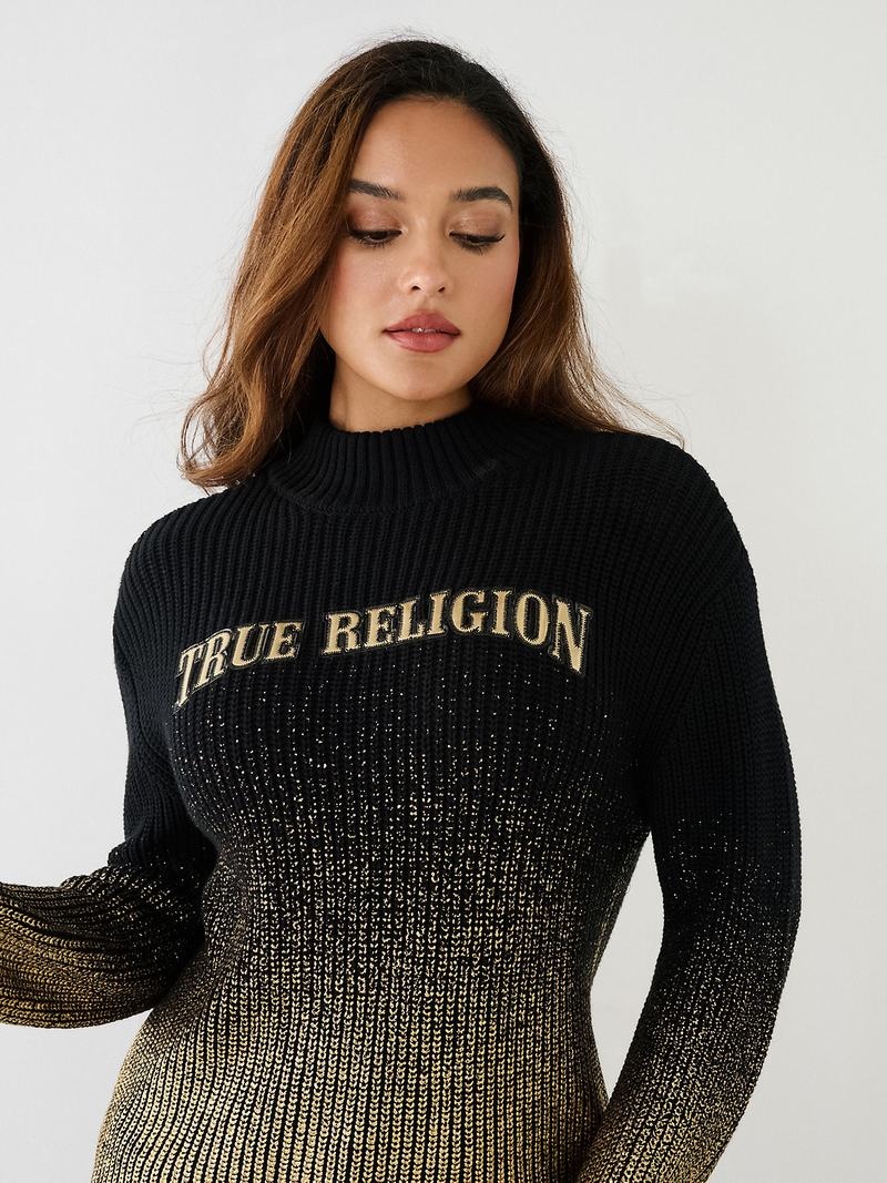 True Religion Arched Logo Coated Pullover Damen Schwarz | 58079DLKI