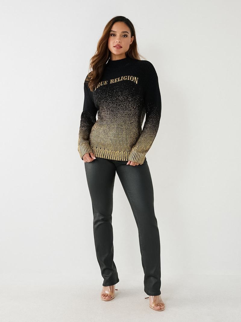 True Religion Arched Logo Coated Pullover Damen Schwarz | 58079DLKI