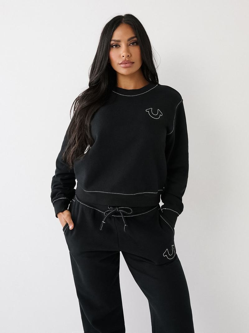 True Religion Big T Buddha Sweatshirt Damen Schwarz | 01568COBR