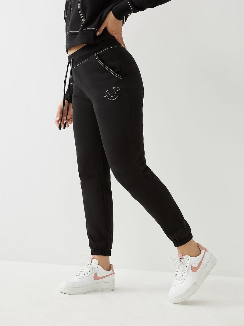 True Religion Big T Logo Jogginghose Damen Schwarz | 97261RTGH