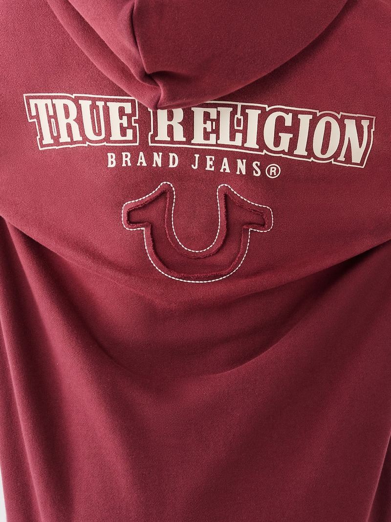 True Religion Big T Logo Zip Relaxed Hoodie Damen Bordeaux | 41587HKEV