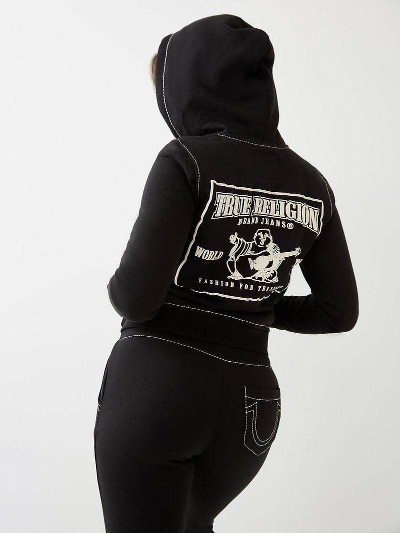 True Religion Big T Stitch Logo Zip Hoodie Damen Schwarz | 04821FERY