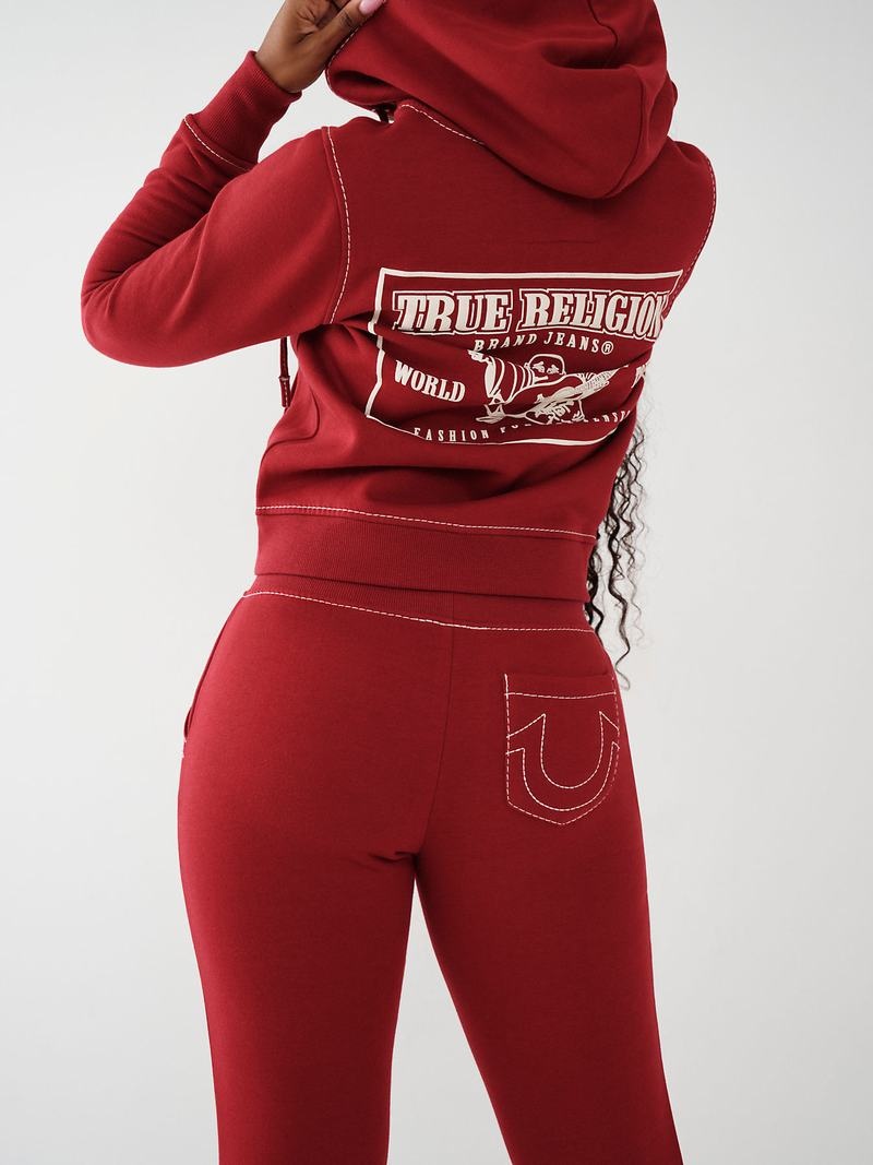 True Religion Big T Stitch Logo Zip Hoodie Damen Rot | 85647OCEN