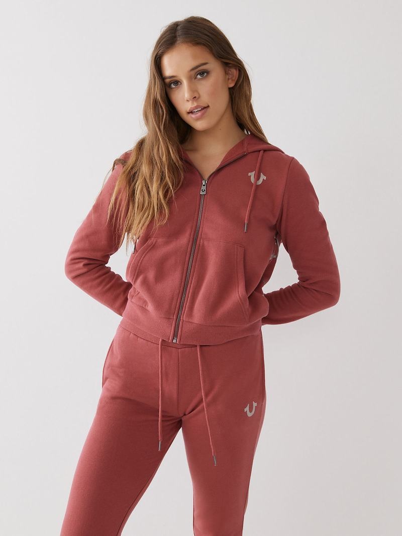 True Religion Buddha Back Zip Hoodie Damen Rot | 53908ZXAU