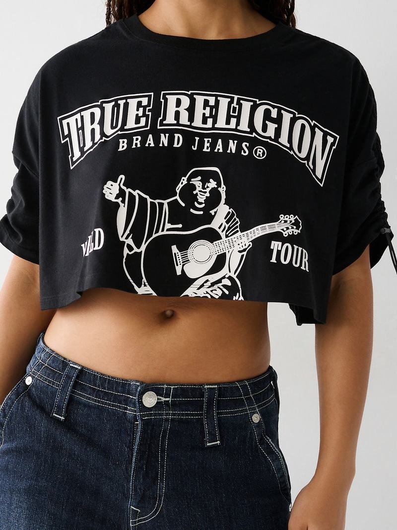 True Religion Buddha Crop T-Shirts Damen Schwarz | 49706CFVX