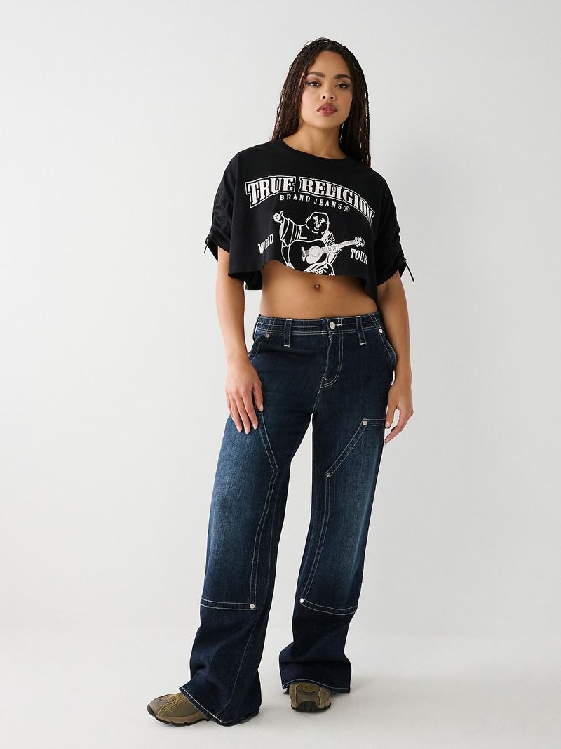 True Religion Buddha Crop T-Shirts Damen Schwarz | 49706CFVX