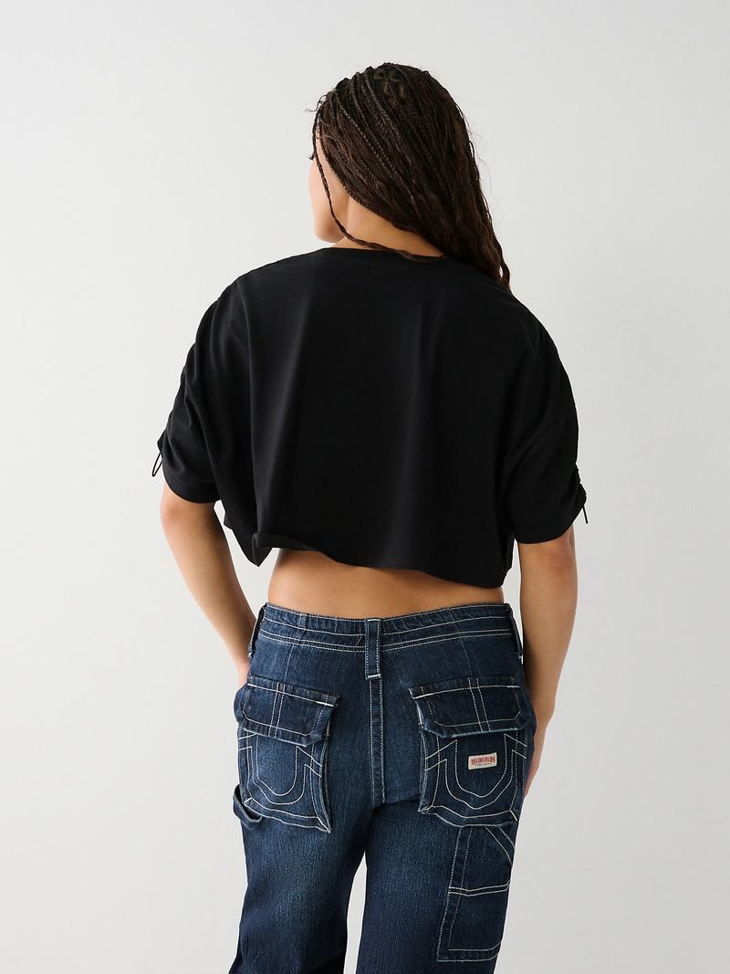 True Religion Buddha Crop T-Shirts Damen Schwarz | 49706CFVX