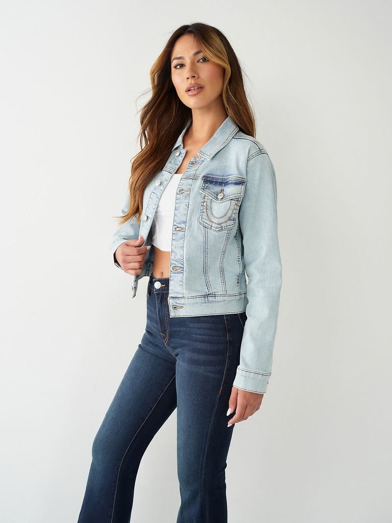 True Religion Buddha Denim Jeansjacke Damen Weiß | 07485LFRA