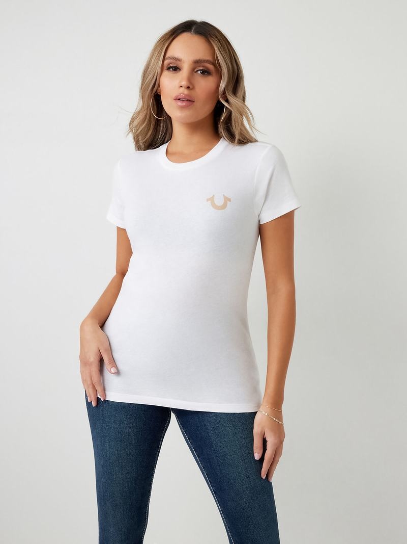 True Religion Buddha Graphic Stud T-Shirts Damen Weiß | 03596LYPS