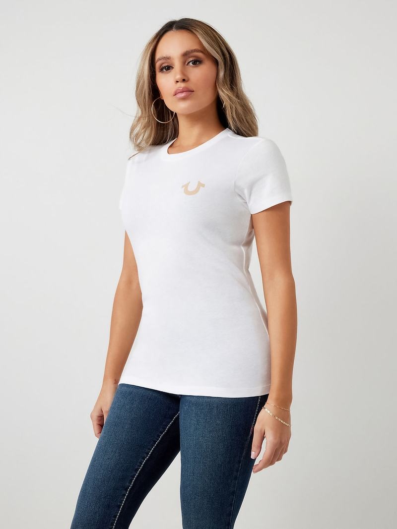 True Religion Buddha Graphic Stud T-Shirts Damen Weiß | 03596LYPS