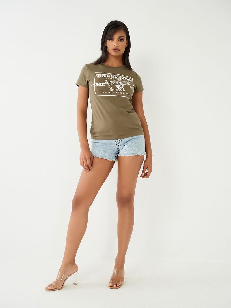 True Religion Buddha Logo T-Shirts Damen Olivgrün | 12876LCIU