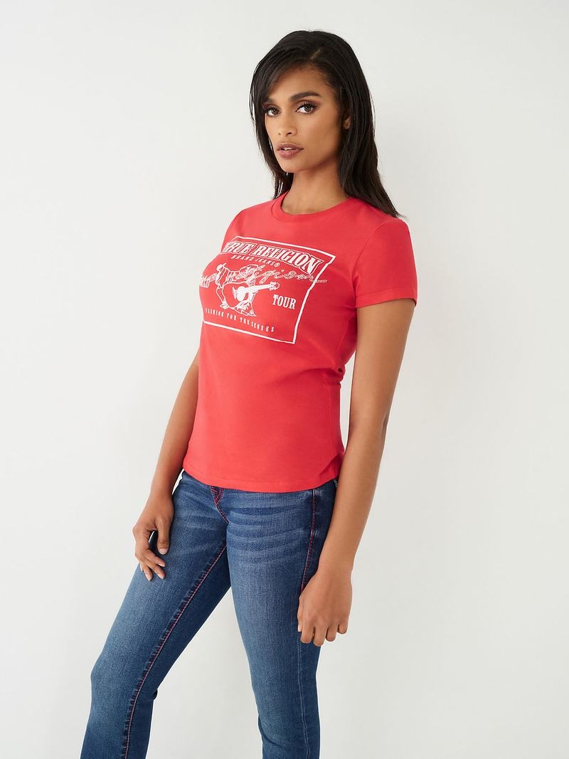 True Religion Buddha Logo T-Shirts Damen Rot | 07394ZEQP