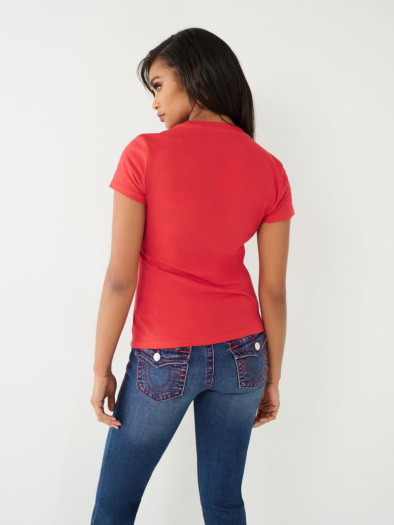 True Religion Buddha Logo T-Shirts Damen Rot | 07394ZEQP