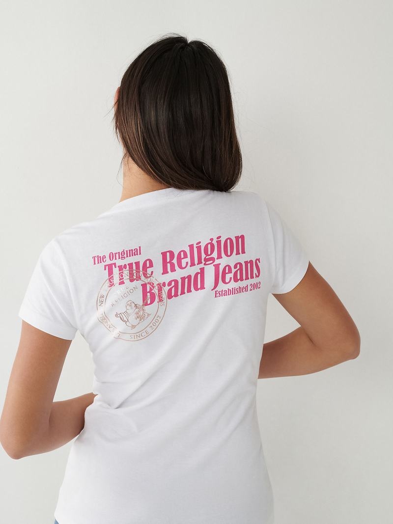 True Religion Buddha Logo V T-Shirts Damen Weiß | 17082EHPX