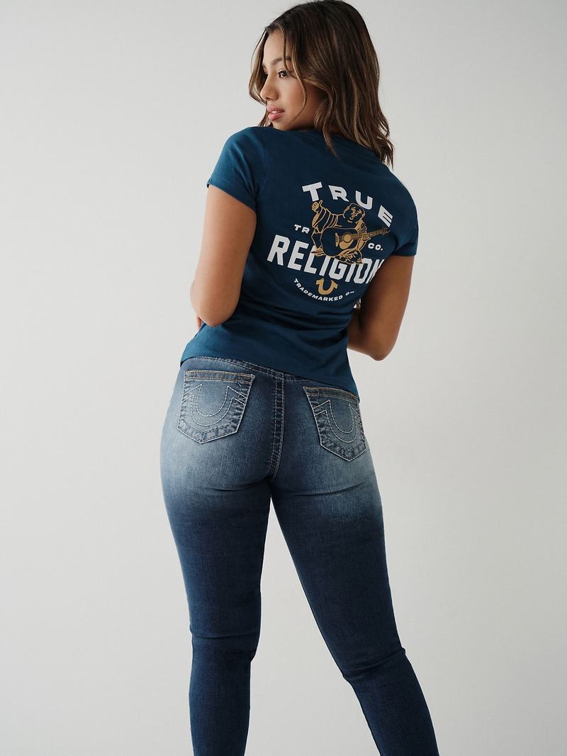 True Religion Buddha Logo V T-Shirts Damen Navy Navy | 31257KILJ