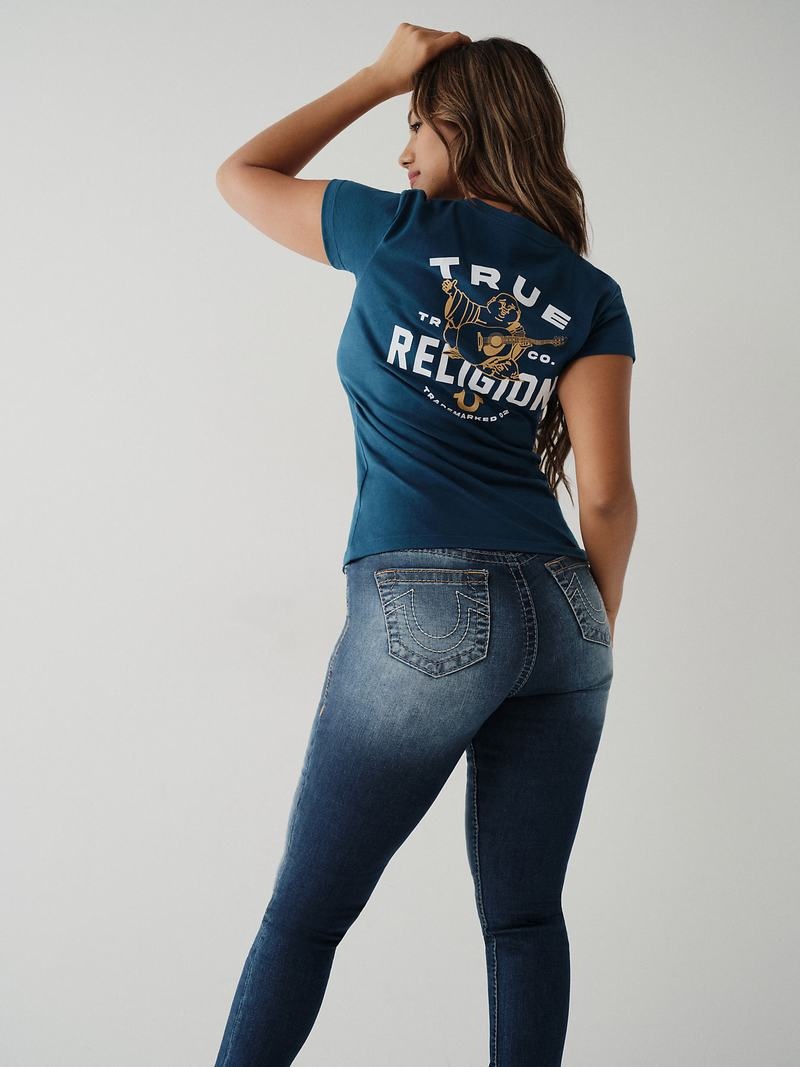 True Religion Buddha Logo V T-Shirts Damen Navy Navy | 31257KILJ