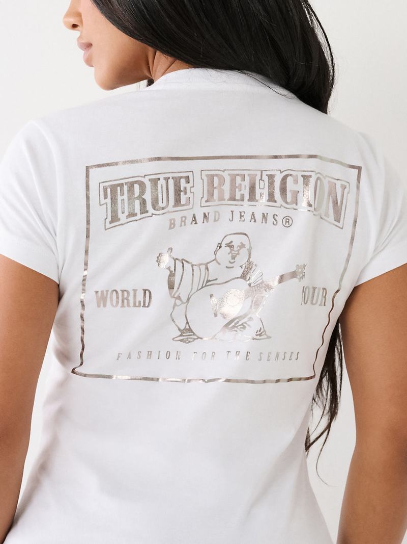 True Religion Buddha Logo V T-Shirts Damen Weiß | 10257CNTR