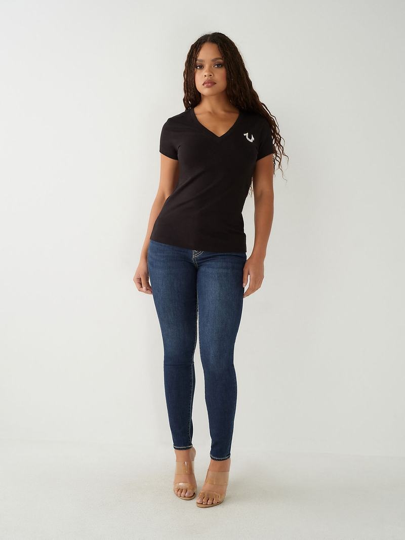 True Religion Buddha Logo V T-Shirts Damen Schwarz | 51287VAKZ